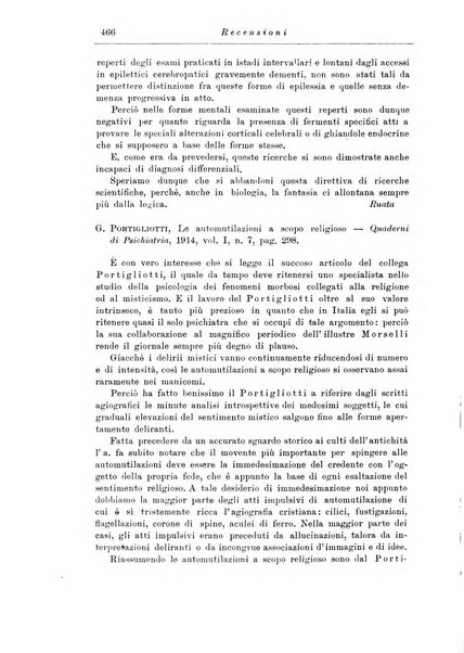 Note e riviste di psichiatria Manicomio provinciale di Pesaro