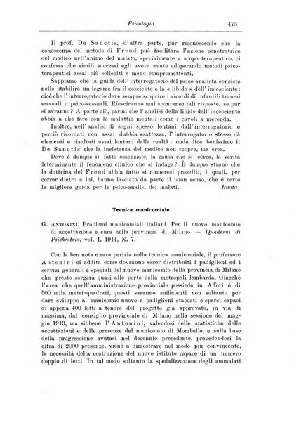 Note e riviste di psichiatria Manicomio provinciale di Pesaro