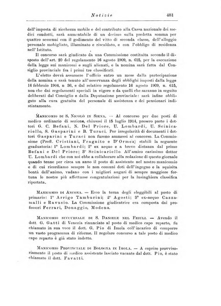 Note e riviste di psichiatria Manicomio provinciale di Pesaro