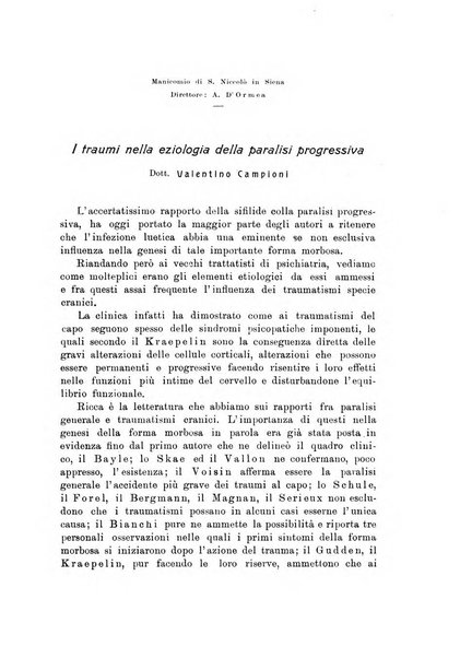 Note e riviste di psichiatria Manicomio provinciale di Pesaro