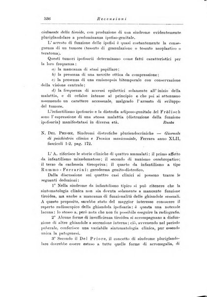 Note e riviste di psichiatria Manicomio provinciale di Pesaro