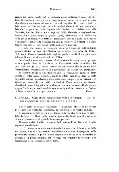 Note e riviste di psichiatria Manicomio provinciale di Pesaro