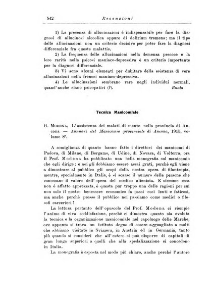 Note e riviste di psichiatria Manicomio provinciale di Pesaro