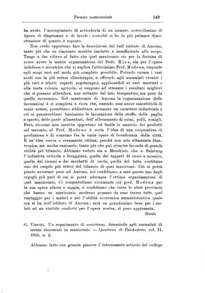 Note e riviste di psichiatria Manicomio provinciale di Pesaro