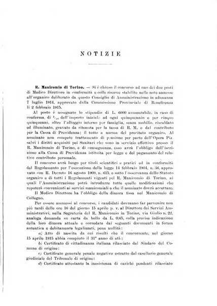 Note e riviste di psichiatria Manicomio provinciale di Pesaro