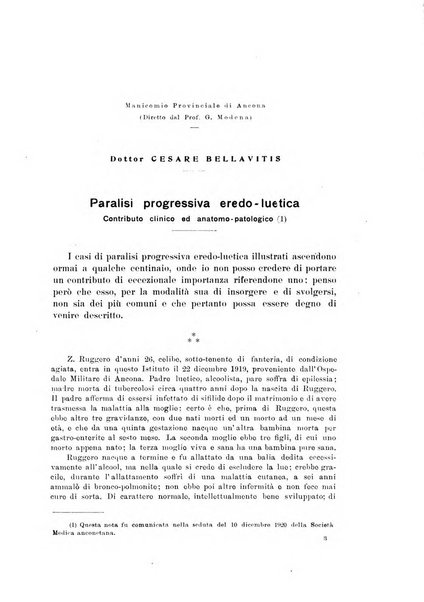 Note e riviste di psichiatria Manicomio provinciale di Pesaro