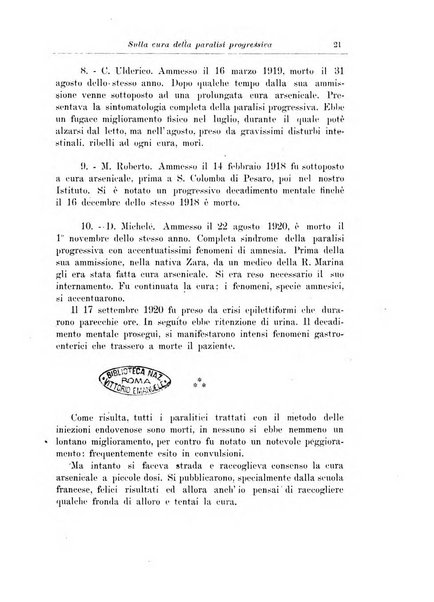 Note e riviste di psichiatria Manicomio provinciale di Pesaro