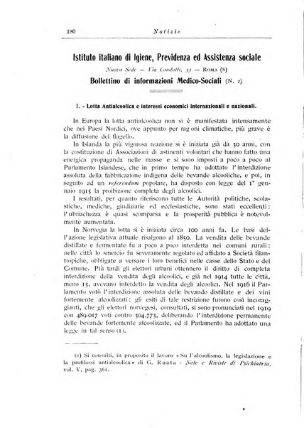 Note e riviste di psichiatria Manicomio provinciale di Pesaro