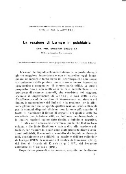 Note e riviste di psichiatria Manicomio provinciale di Pesaro