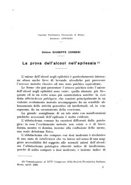 Note e riviste di psichiatria Manicomio provinciale di Pesaro