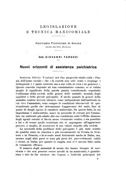 Note e riviste di psichiatria Manicomio provinciale di Pesaro