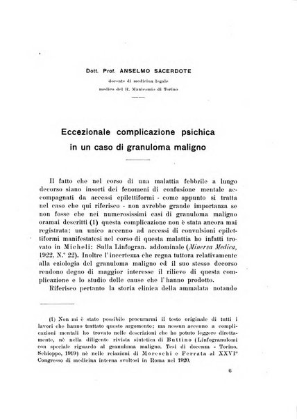 Note e riviste di psichiatria Manicomio provinciale di Pesaro