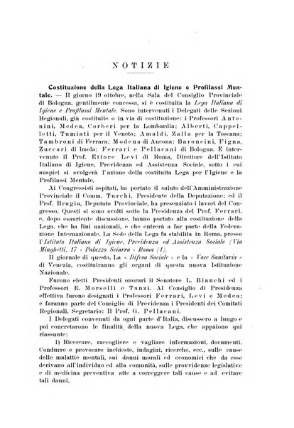 Note e riviste di psichiatria Manicomio provinciale di Pesaro