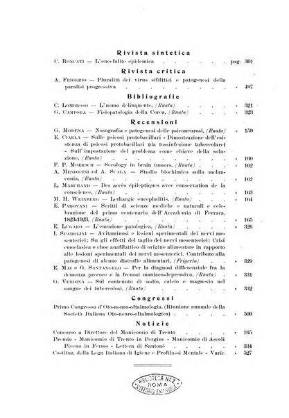 Note e riviste di psichiatria Manicomio provinciale di Pesaro