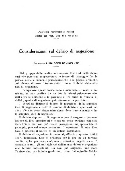 Note e riviste di psichiatria Manicomio provinciale di Pesaro