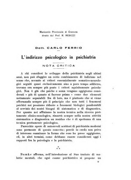 Note e riviste di psichiatria Manicomio provinciale di Pesaro