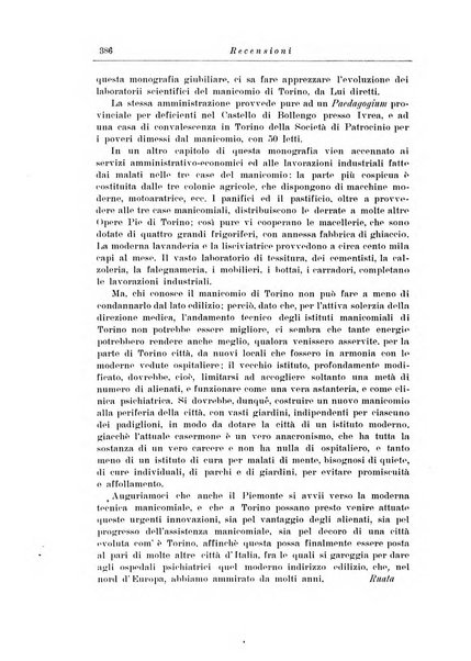 Note e riviste di psichiatria Manicomio provinciale di Pesaro