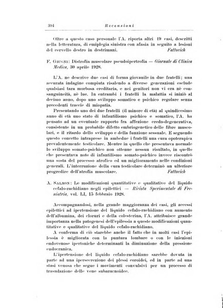 Note e riviste di psichiatria Manicomio provinciale di Pesaro