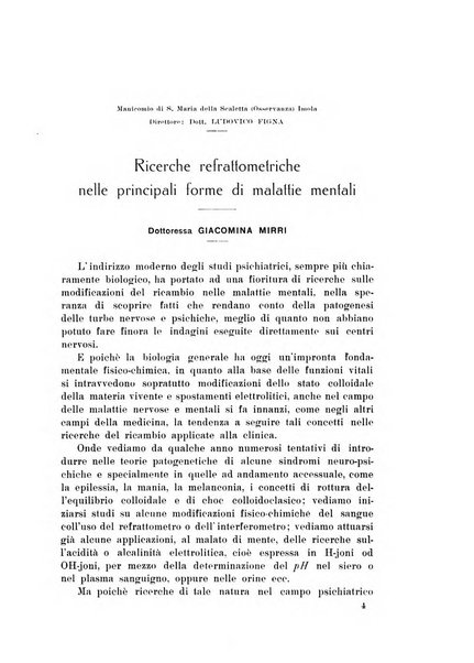 Note e riviste di psichiatria Manicomio provinciale di Pesaro