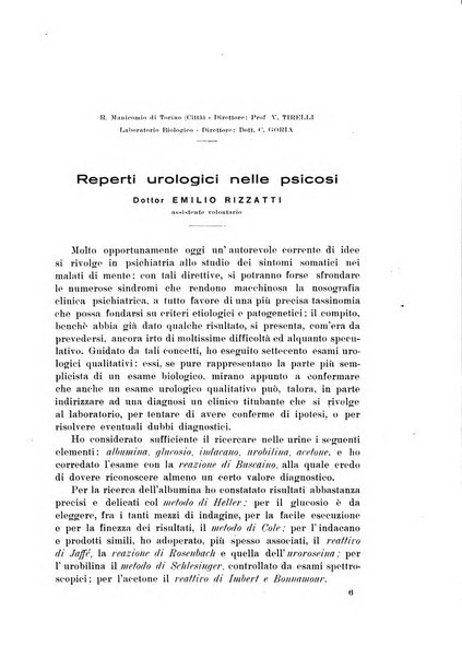 Note e riviste di psichiatria Manicomio provinciale di Pesaro