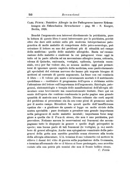 Note e riviste di psichiatria Manicomio provinciale di Pesaro