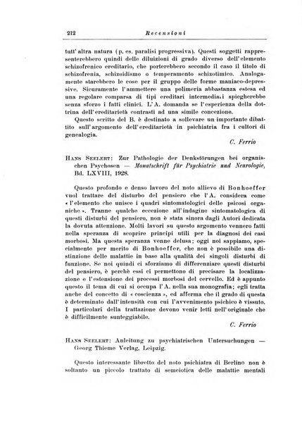 Note e riviste di psichiatria Manicomio provinciale di Pesaro