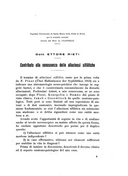 Note e riviste di psichiatria Manicomio provinciale di Pesaro