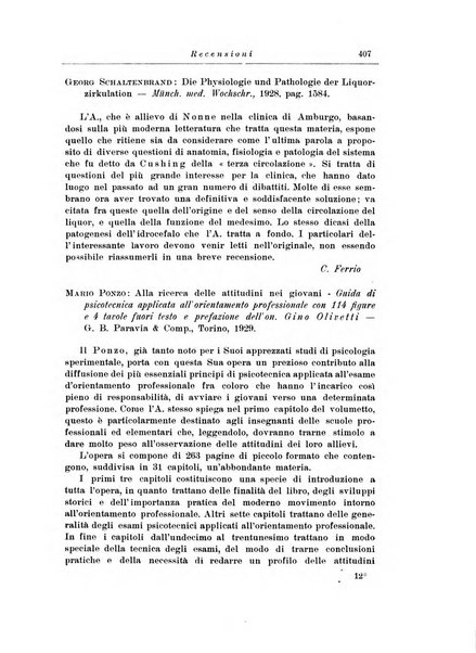 Note e riviste di psichiatria Manicomio provinciale di Pesaro