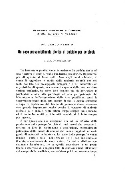 Note e riviste di psichiatria Manicomio provinciale di Pesaro