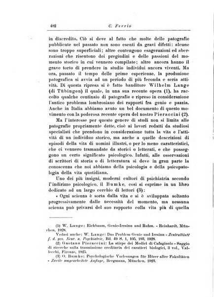 Note e riviste di psichiatria Manicomio provinciale di Pesaro