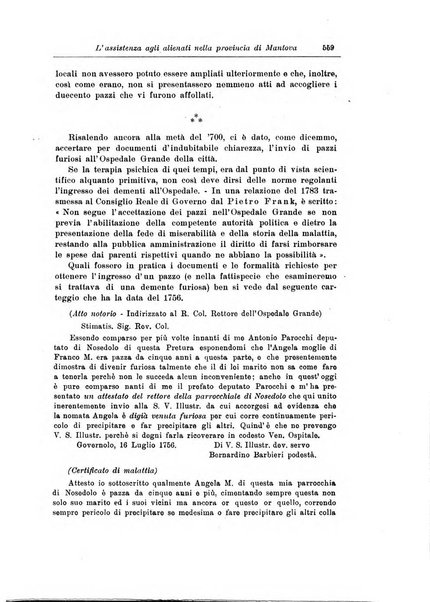 Note e riviste di psichiatria Manicomio provinciale di Pesaro