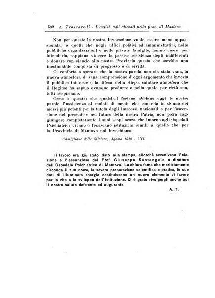 Note e riviste di psichiatria Manicomio provinciale di Pesaro