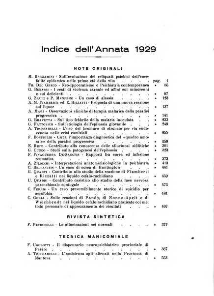 Note e riviste di psichiatria Manicomio provinciale di Pesaro