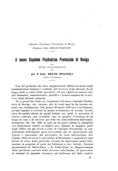 Note e riviste di psichiatria Manicomio provinciale di Pesaro