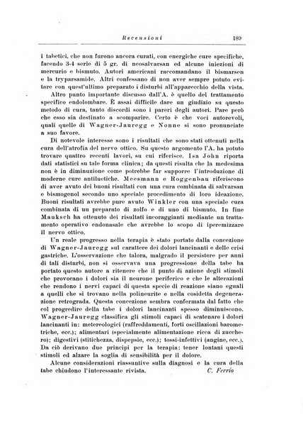 Note e riviste di psichiatria Manicomio provinciale di Pesaro