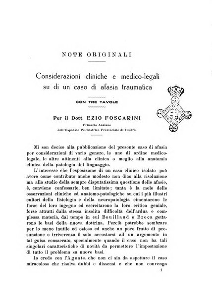 Note e riviste di psichiatria Manicomio provinciale di Pesaro