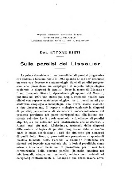 Note e riviste di psichiatria Manicomio provinciale di Pesaro