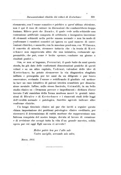 Note e riviste di psichiatria Manicomio provinciale di Pesaro