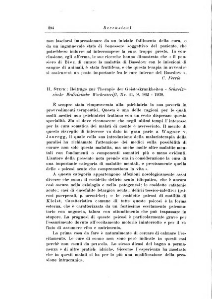 Note e riviste di psichiatria Manicomio provinciale di Pesaro