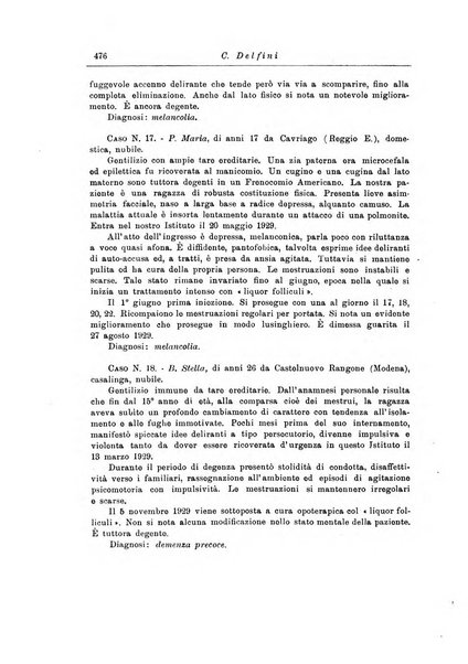 Note e riviste di psichiatria Manicomio provinciale di Pesaro