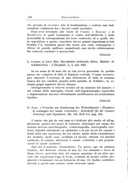 Note e riviste di psichiatria Manicomio provinciale di Pesaro