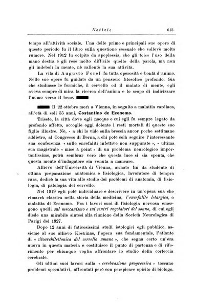 Note e riviste di psichiatria Manicomio provinciale di Pesaro