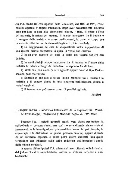 Note e riviste di psichiatria Manicomio provinciale di Pesaro