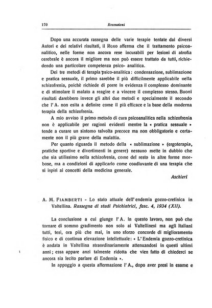 Note e riviste di psichiatria Manicomio provinciale di Pesaro