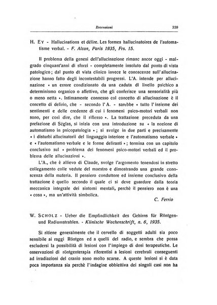 Note e riviste di psichiatria Manicomio provinciale di Pesaro