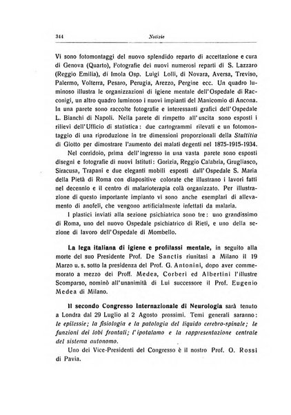 Note e riviste di psichiatria Manicomio provinciale di Pesaro