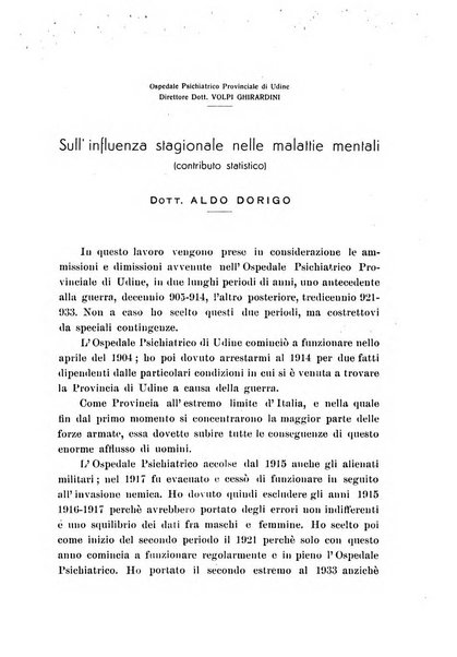 Note e riviste di psichiatria Manicomio provinciale di Pesaro