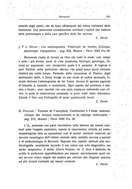 Note e riviste di psichiatria Manicomio provinciale di Pesaro