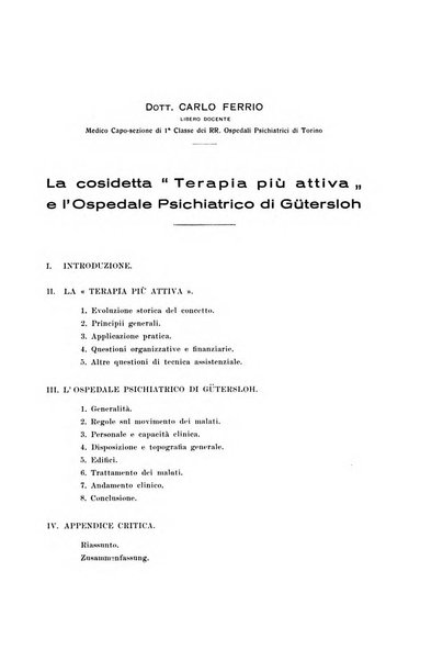 Note e riviste di psichiatria Manicomio provinciale di Pesaro