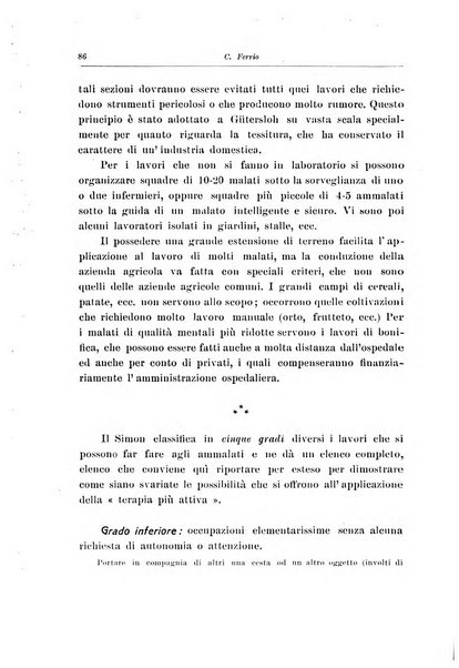 Note e riviste di psichiatria Manicomio provinciale di Pesaro